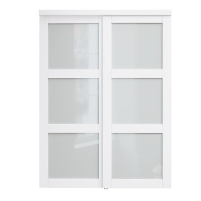 60" x 80" 3-Lite Frosted Glass Sliding Closet & Pantry Door with Hardware Kit, Pre-Finished, No Assembly Needed