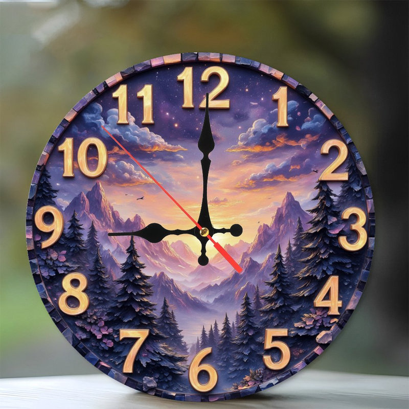 Clock Face With Mountain Sunset