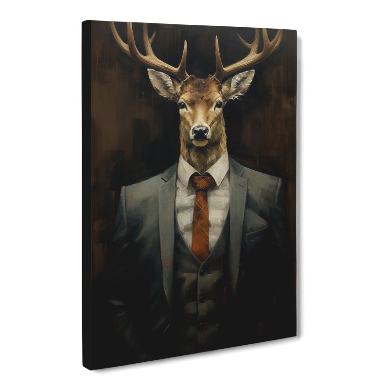 Deer In A Suit No.3 - Print on Canvas, 76cm H x 50cm W x 3cm D