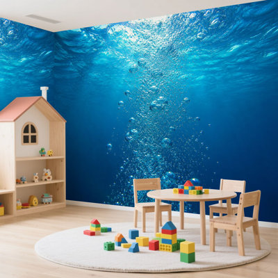 Murale auto-adhésive moderne pour la chambre à coucher avec des bulles sous-marines L 100 po x l 144 po Peel and Stick