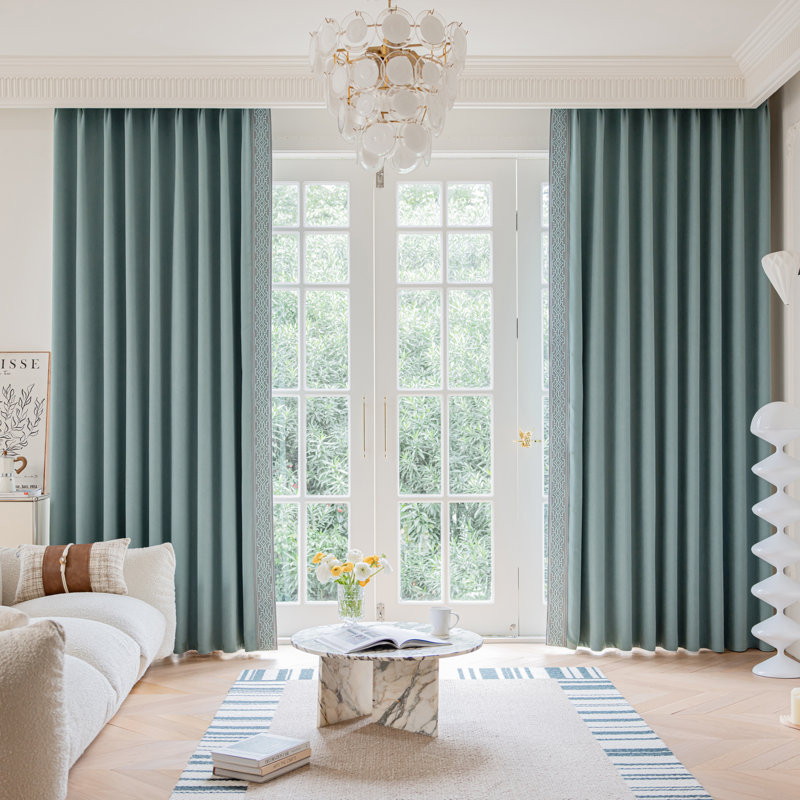 Annabelle Cotton Blend Blackout Curtain Panel Pair, Teal, 50" W x 96" L