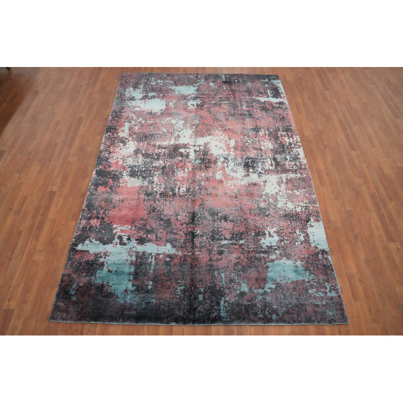 Tapis contemporain à motif abstrait délavé 7 x 10