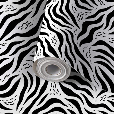 Papier de contact à peler et coller avec papier peint sans soudure à motif de peau de zèbre, léopard sauvage, auto-adhésif et amovible 17,7 po x 118 po (45 x 300 cm)