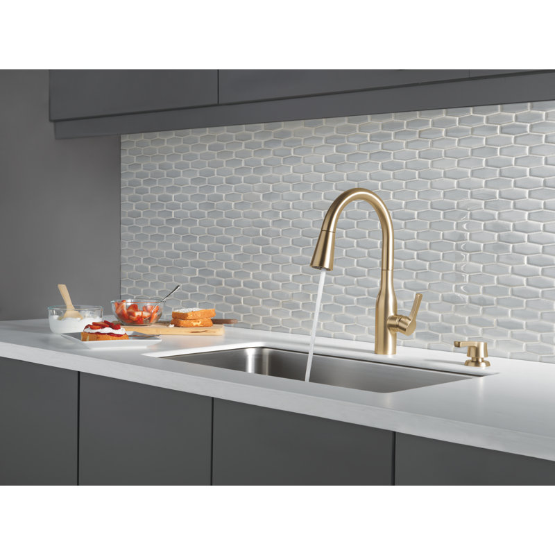 Marca Pull Down Single Handle Kitchen Faucet with Soap Dispenser, Champagne Bronze