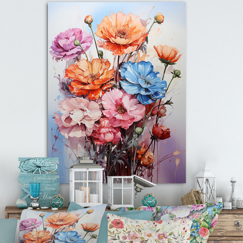 Représentation des œillets, acrylique multicolore II - impression, H 20 po x l 12 po x P 1 po, Toile tendue