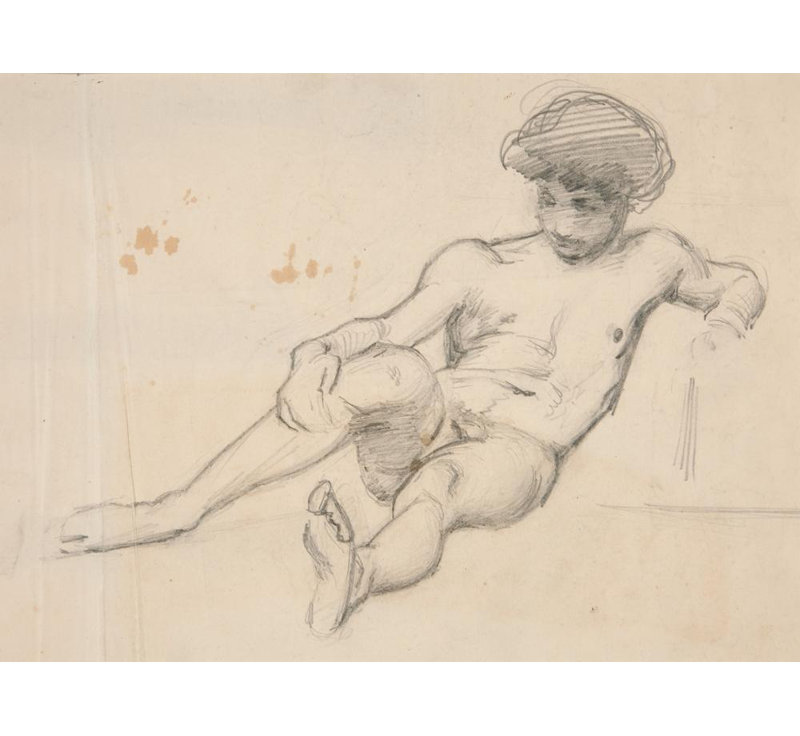 «Reclining Nude figure» par John Singer Sargent - Art mural sur toile tendue avec châssis, H 40 po x l 28 po
