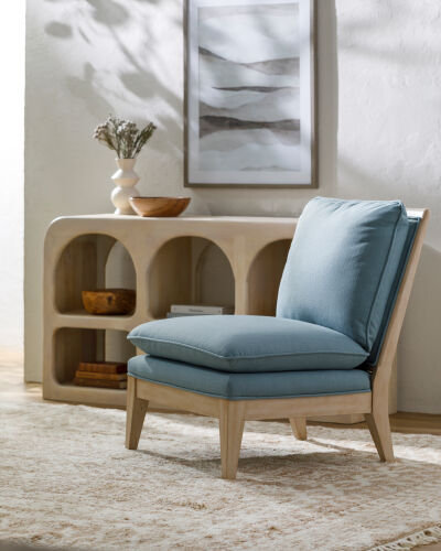 Hideyuki Traditional Accent Chair, Hideyuki Blue Tweed, Brown