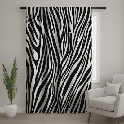 Black White Zebra Stripes Window Curtains, Zebra Sheer & Blockout Curtains - 1 Panel