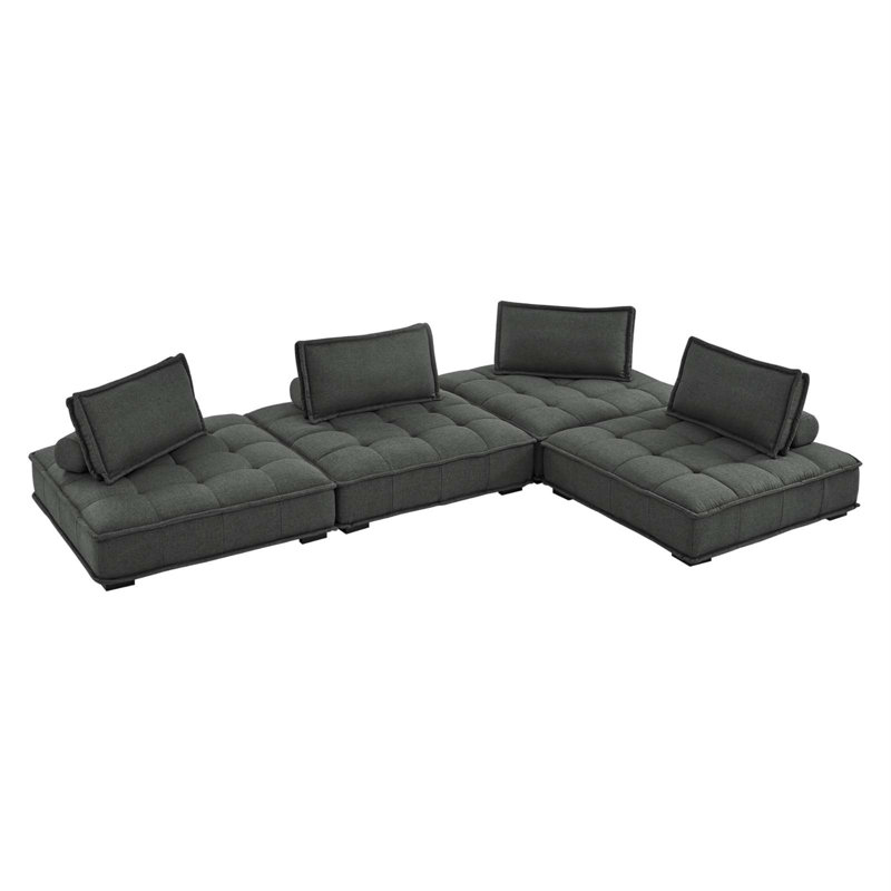 Modway Saunter, 4-Piece Sectional Sofa, Light Gray, Gray Polyester