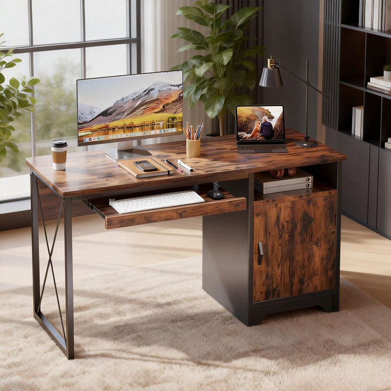 Daylon 48" W Manufactured Wood Desk with Keyboard Tray and Filing Drawer, Rustic Brown, 30" H x 48" W x 21.6" D