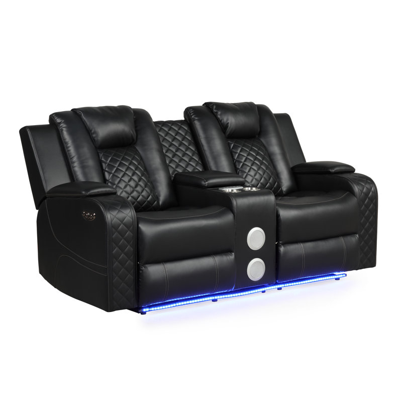 Causeuse inclinable en faux cuir 73 po Senol, Similicuir noir
