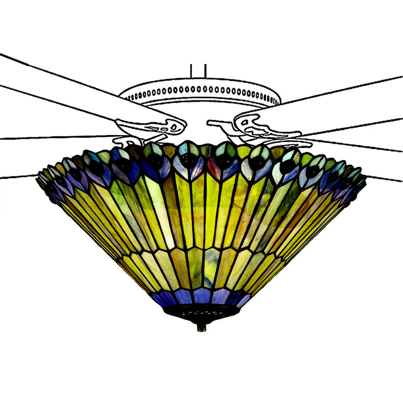 Tiffany Jeweled Peacock 3-Light Bowl Ceiling Fan Light Kit