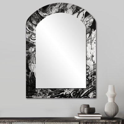 Black And White Graffiti Cosmic II - Abstract Arch Decorative Mirror On Metal