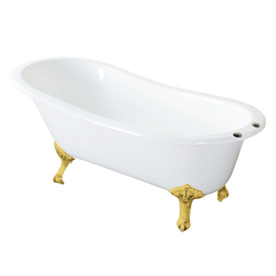Kingston Brass Tazatina 54-Inch Cast Iron Oval Single Slipper Clawfoot Tub (7-Inch Faucet Drillings)