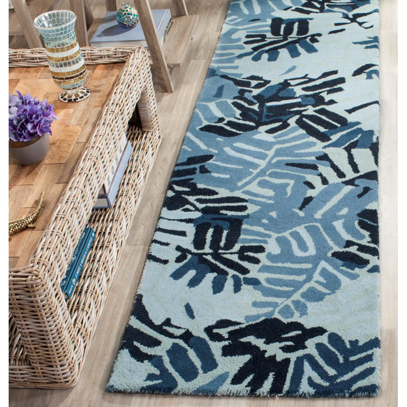 Tapis floral en laine touffeté à la main Martha Stewart Palm Leaf, Rond 8 pi
