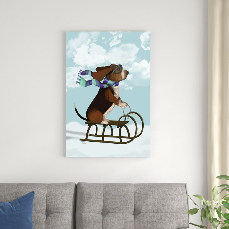 Basset hound, luge par Fab Funky - impression sur toile tendue, H 36 po x l 24 po