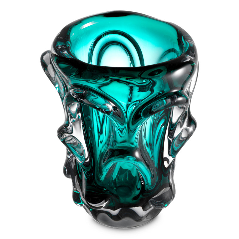 Aila Handmade Glass Table Vase, 9.06" H x 7.48" W x 7.48" D, Blue