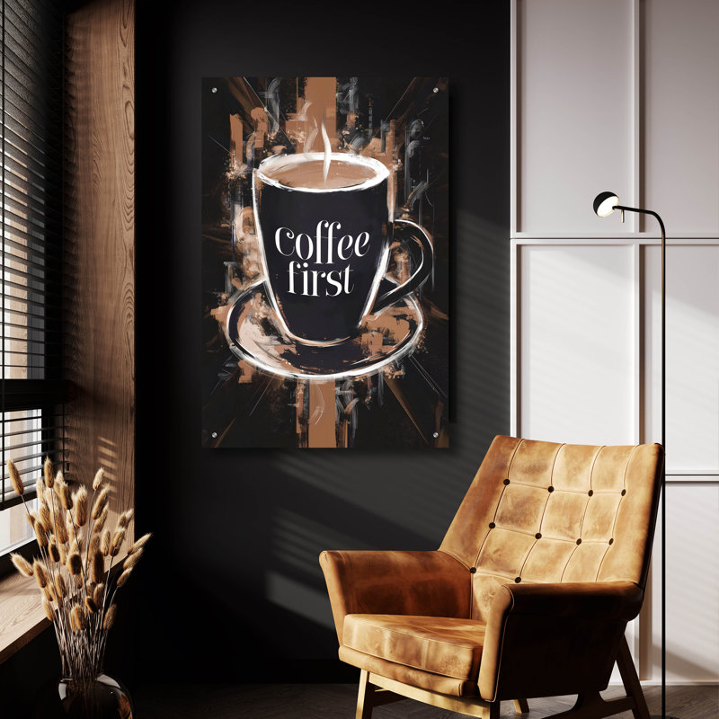 «Coffee First» par Andreas Magnusson, art mural en verre acrylique, H 36 po x l 24 po x P 0,2 po
