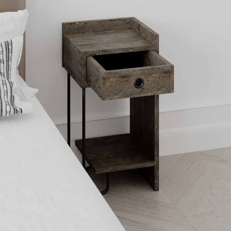Jan Versatile Modern Bedside Table with Drawer and Open Shelf, Dark Coffee, Right Orientation