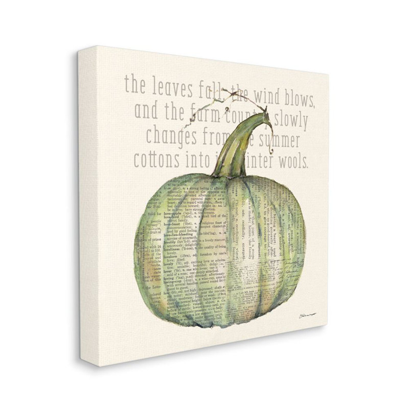 «Leaves Fall Green Pumpkin Autumn Seasonal» par Stephanie Workman Marrott - impression d'art graphique, Toile tendue