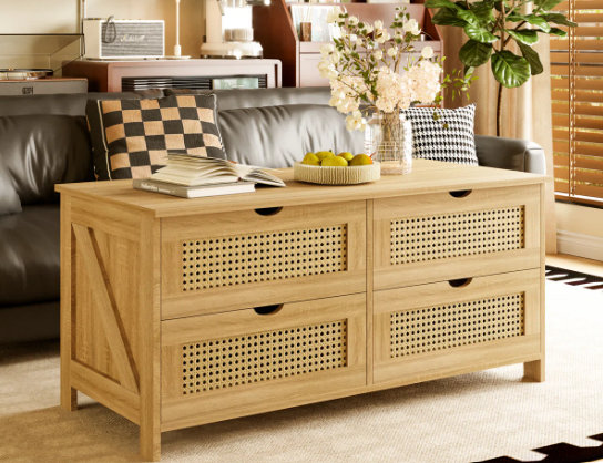 rectangular coffee table divided into three sections