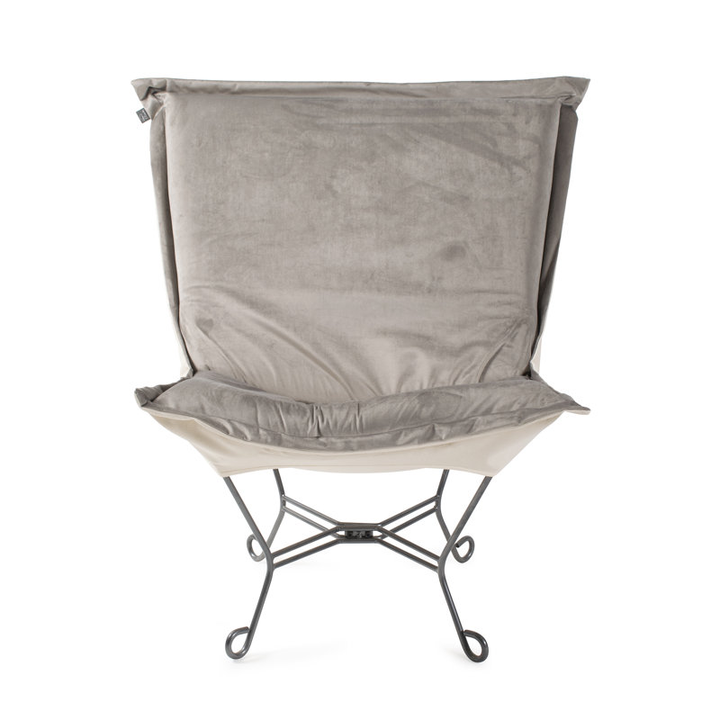 Chaise gonflable Scroll Puff Chaise Bella Ash avec cadre en titane, Tissu gris velouté