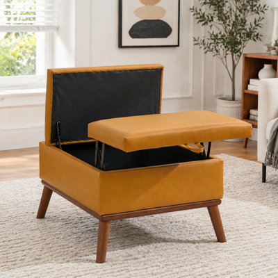 Grand repose-pieds avec rangement, table basse rectangulaire de style Mid-Century de 31 po avec fonction de levage du couvercle, hauts pieds en bois, repose-pieds surdimensionnés