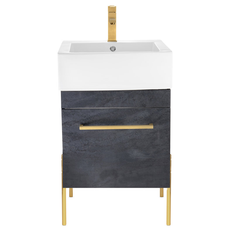 Taft Avenue 20'' Single Bathroom Vanity with Solid Surface Top, Black Marble, Satin Brass