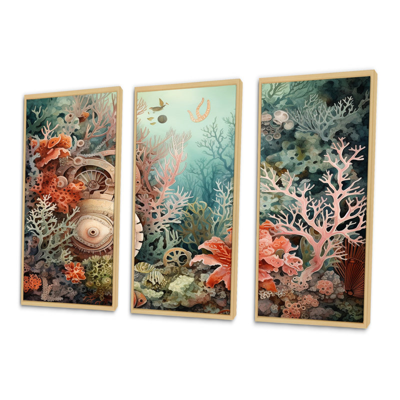 «Coral Pirate Wheel Memory», ensemble d'impression d'art mural corail sous l'eau, Cadre naturel flottant
