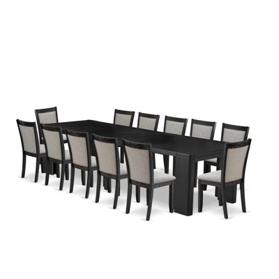 13-piece Dining Room Table Set a Rectangular Dining Table and 12 Shitake Linen Fabric Dining Chair, Wire Brushed Black