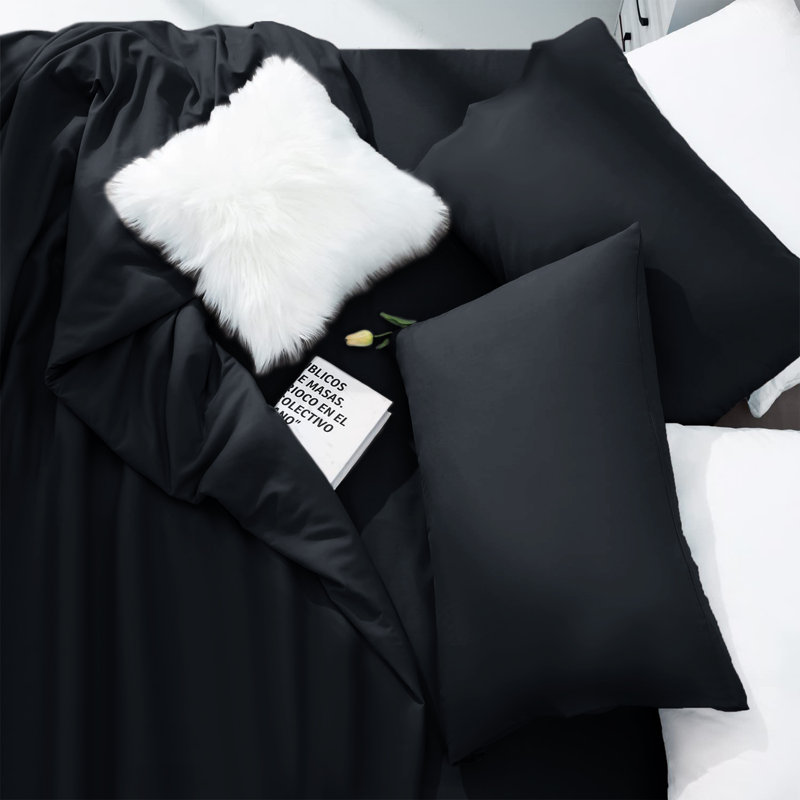Laurne 200 Thread Count Microfiber Brushed Deep Fitted Bed Sheet, Black, Double (4'6)