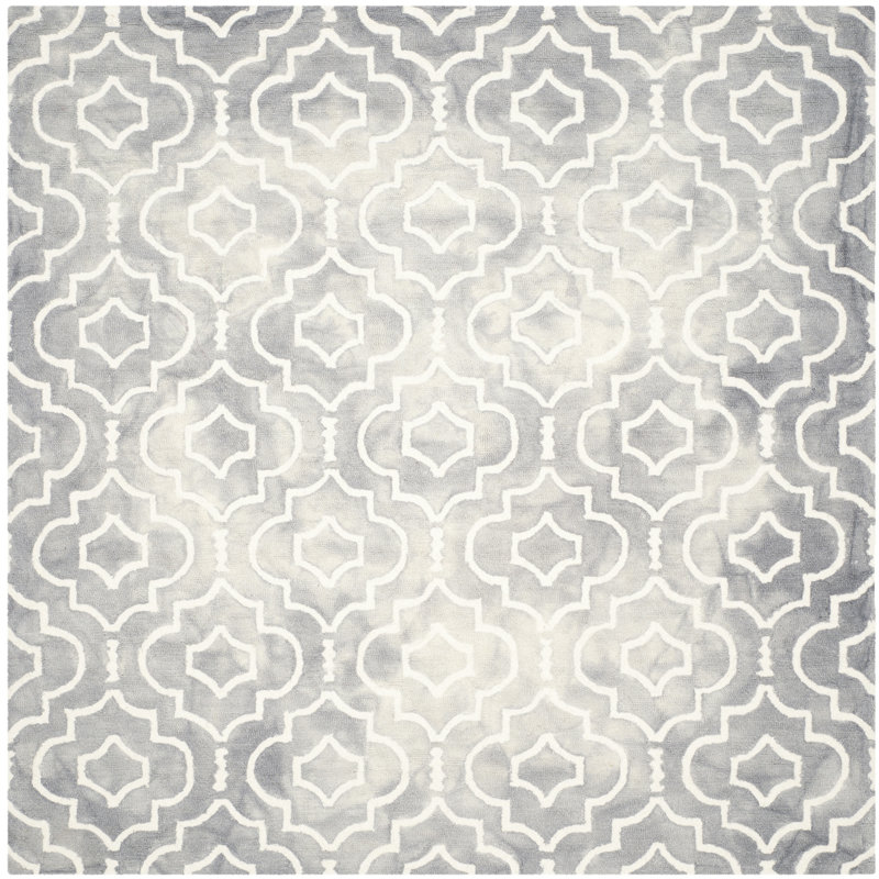 Tapis gris / ivoire en laine touffeté à la main à motif géométrique Berman, Carré 7 pi