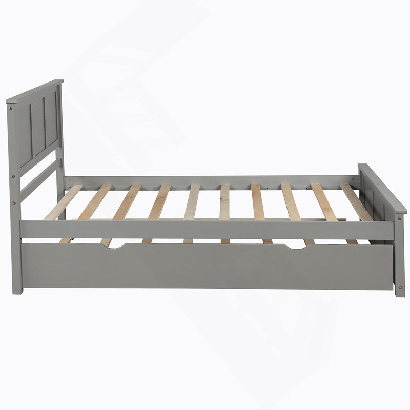 Lit plateforme avec lit gigogne, gris