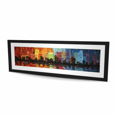 Paysage urbain coloré - imprimé mat contemporain encadré bleu