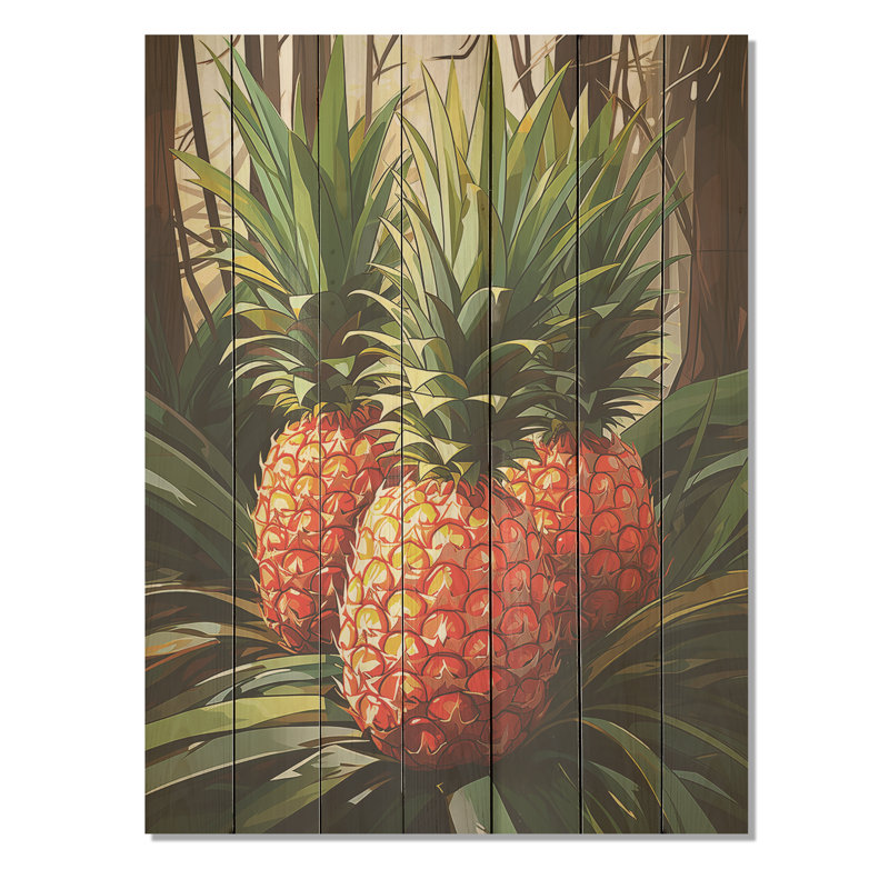 Golden Golden Paradise II - ananas sur bois, H 44 po x l 34 po