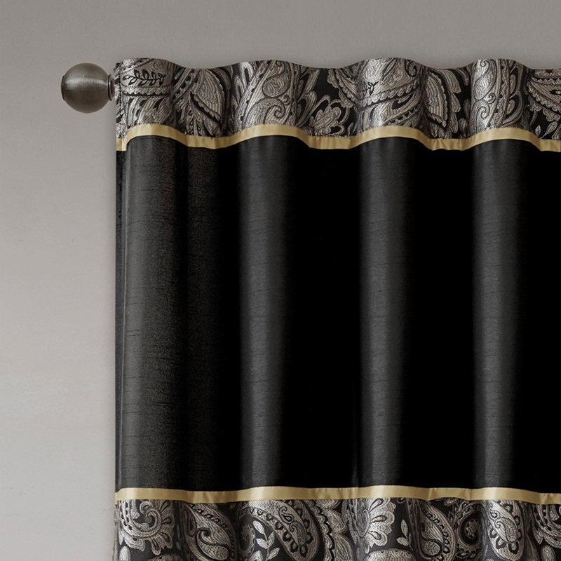 Jacquard Curtain Panel Pair, 50" W x 84" L, Black