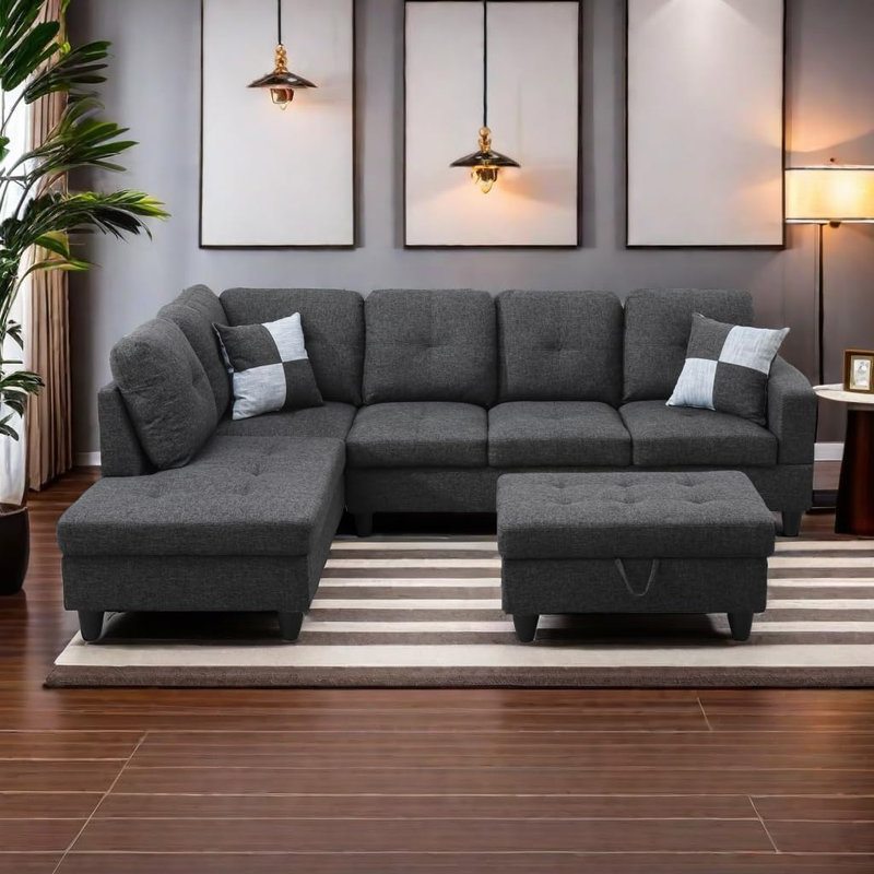 3-piece Linen Sectional Sofa, Left Hand Facing