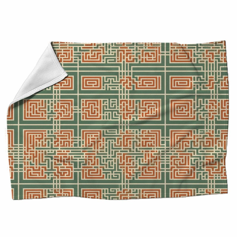 Machine Printed Throw Blanket, Geometric, Twin, Green/Orange