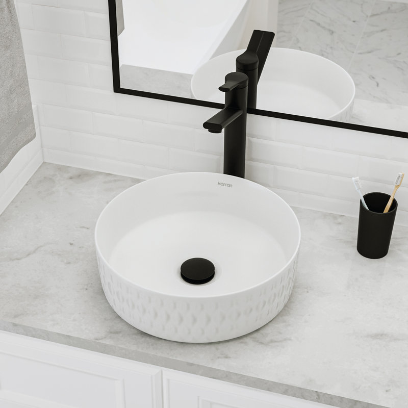 Karran Valera 14 In. Vitreous China Round Vessel Bathroom Sink