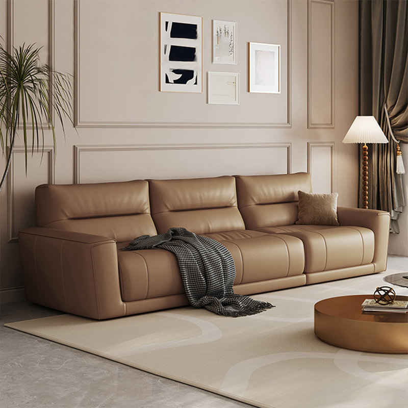 Coffee Genuine Leather Modular Sofa cushion couch