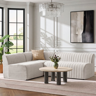 88" Wide Modular Sectional Upholstered L Shaped Banquette Sofa Chenille Tufted Compression Dining Bench
