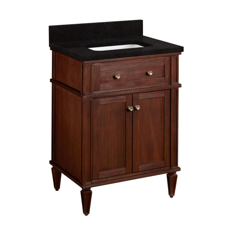 24" Elmdale Single Bathroom Vanity Set with Rectangular Undermount Sink, Arctic White Quartz, No Drillings, Antique Brown