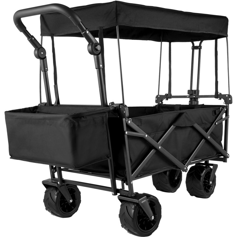 Très grand chariot de jardin pliable avec auvent amovible VEVOR, Noir, noir, noir, noir