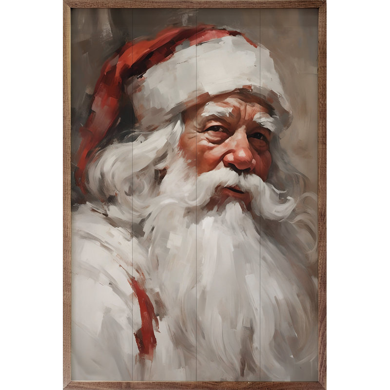 Portrait du père Noël en blanc, H 36 po x l 24 po