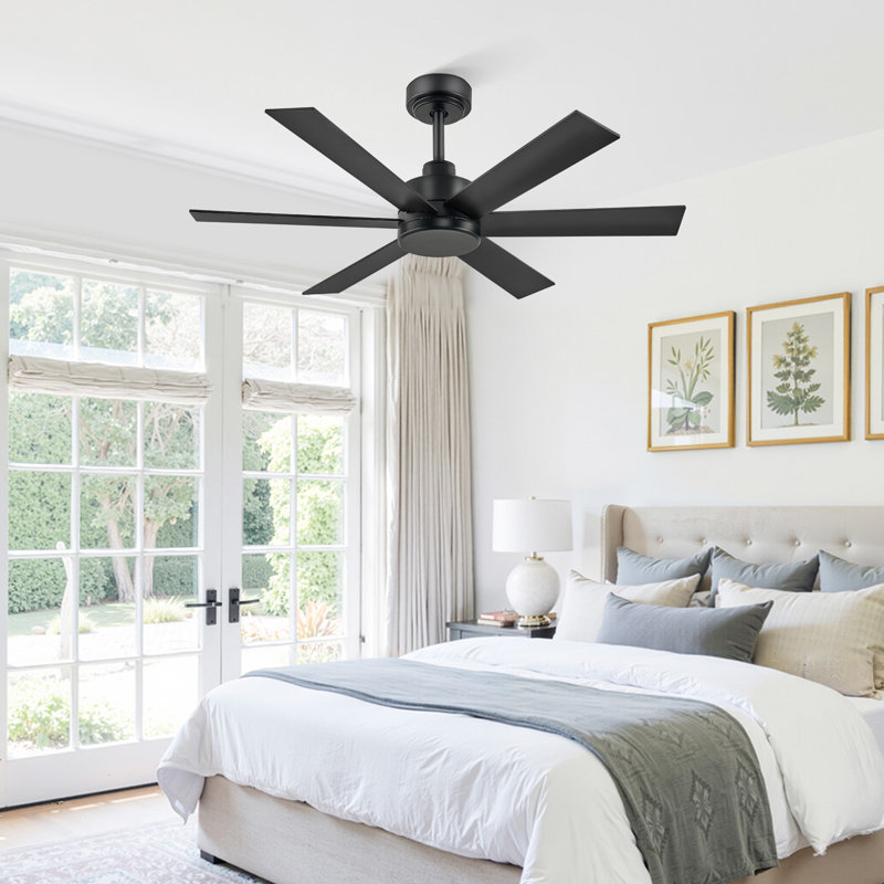 Ventilateur de plafond noir à 6 pales de 48 po avec pales en aluminium Cissline, télécommande pour pièce moyenne