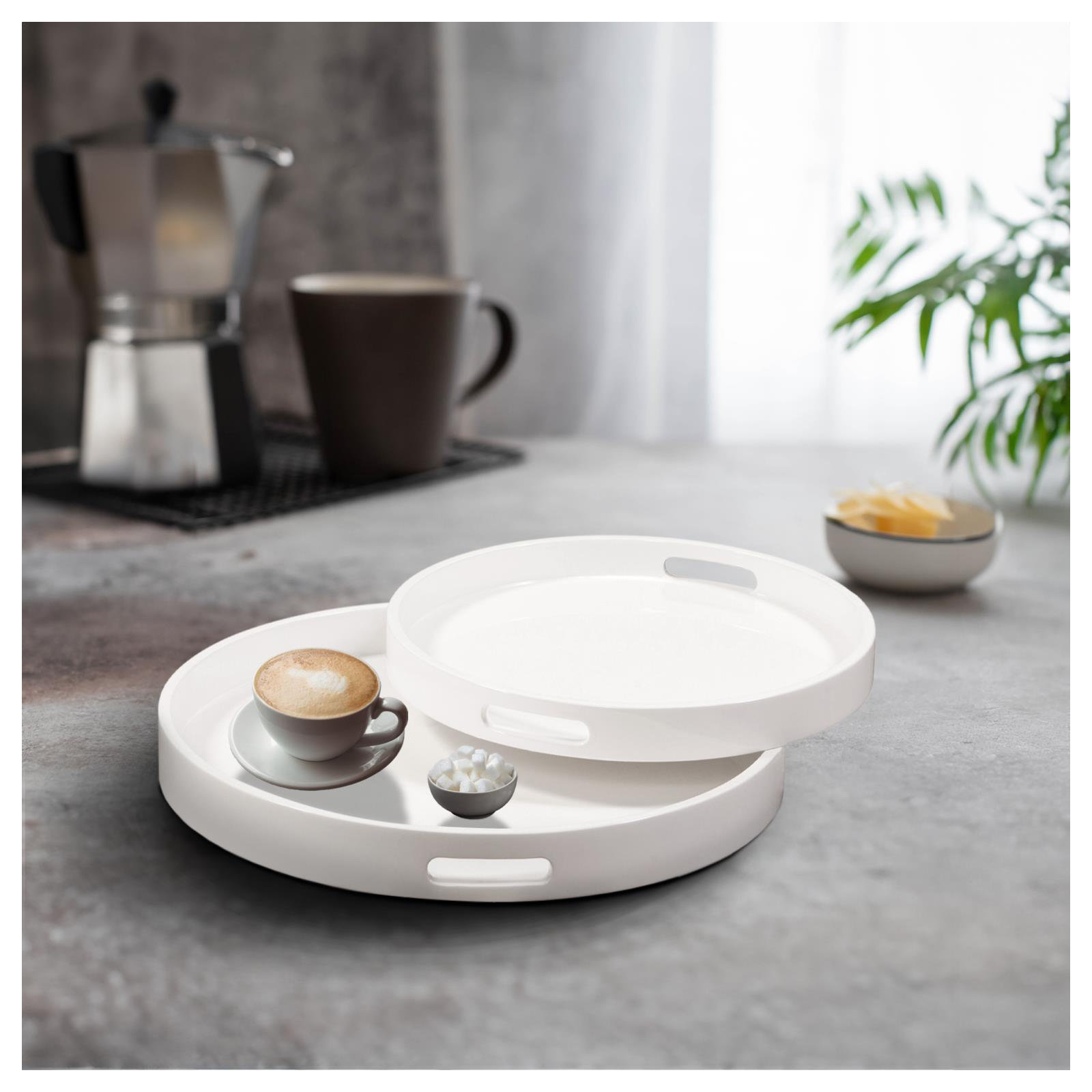 Parke Modern Tray - Set of 2, White, Rounded