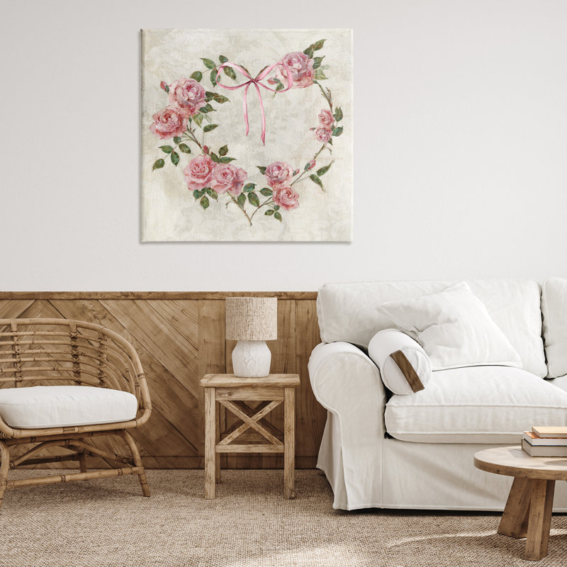 Couronne de roses, toile par Sally Swatland, H 36 po x l 36 po