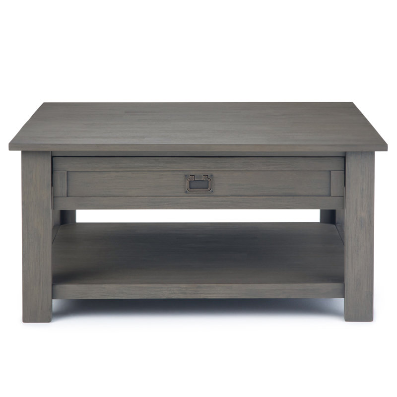 Farmhouse Gray 38" Square Acacia Wood Coffee Table with Storage