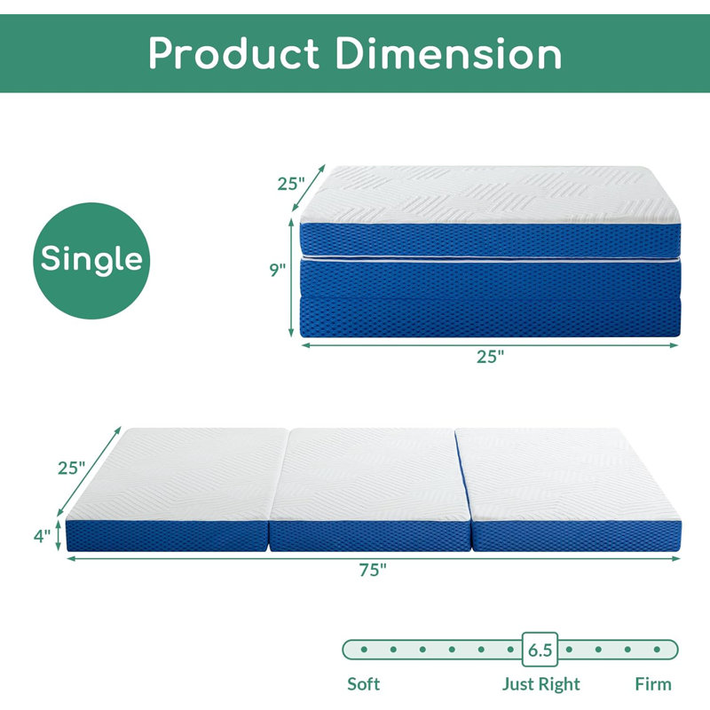 Tri-Fold Memory Foam Mattress, 4 Inch Full Folding Mattress With Washable Cover, Foldable Mattress Portable For RV Camping, Guest Mat, Easy Storage, 75"×54"×4"