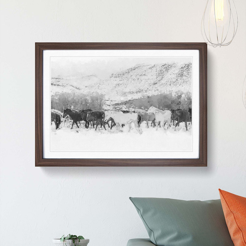 Herd of Horses in Abstract - Picture Frame Graphic Art Print, Walnut Framed, 36cm H x 48cm W x 2cm D
